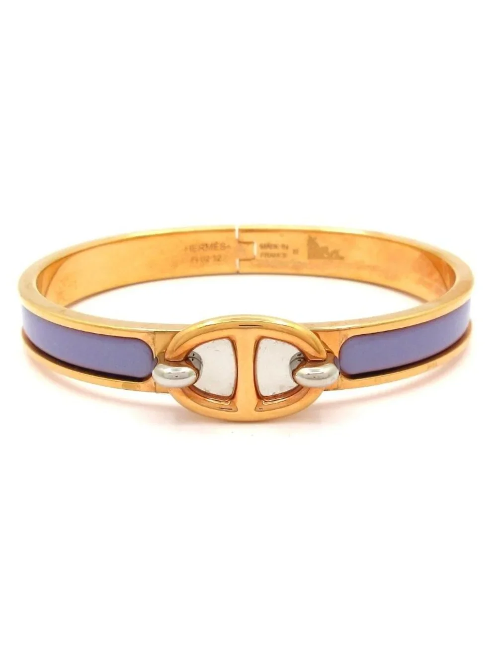 Hermes Bangle Mini Click Chaine D'ancre Pink Gold Purple Silver Bracelet